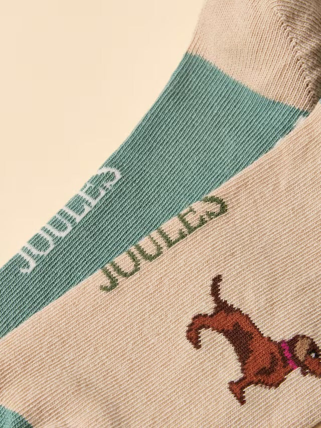 Joules Everyday Khaki/Cream 2 Pack Socks