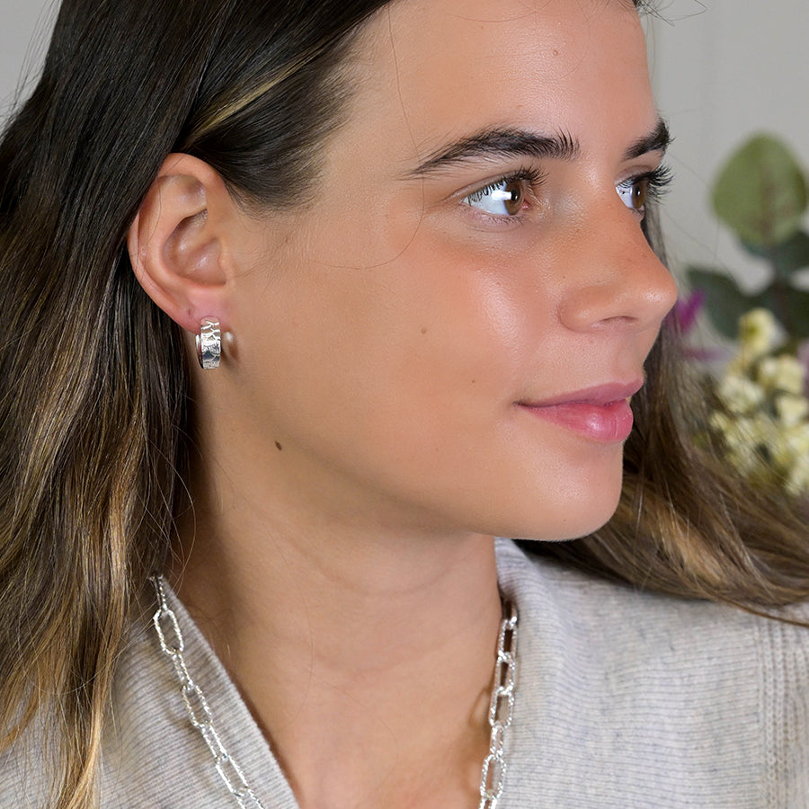 Silver Plated Scallop Embossed Huggie Hoops