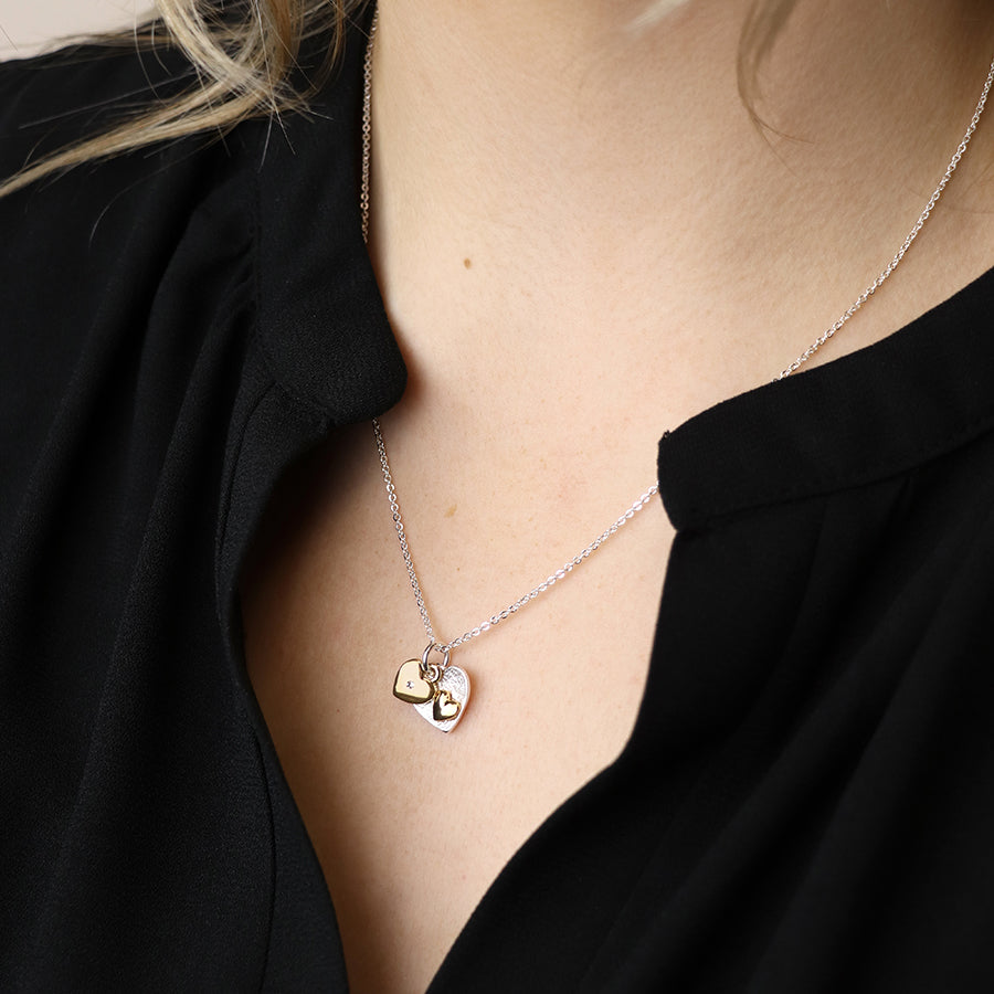 Double Heart Necklace in Silver/Gold Plate