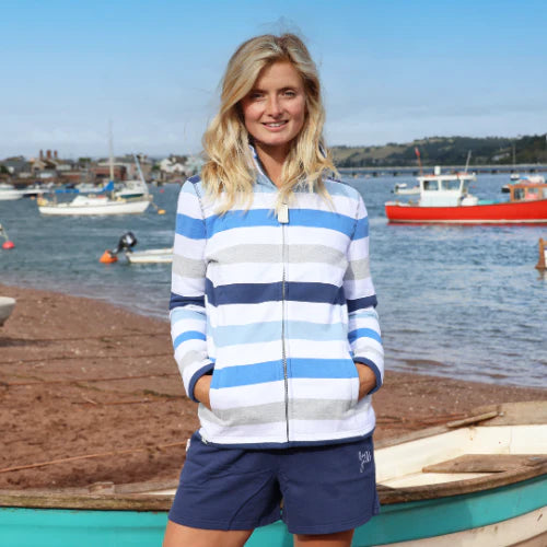 Lazy Jacks Ladies Striped Full Zip Sweatshirt - Blues