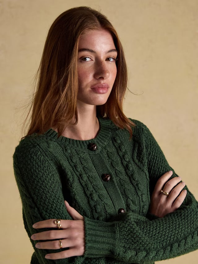 Joules Rafferty Green Cable Knit Cardigan