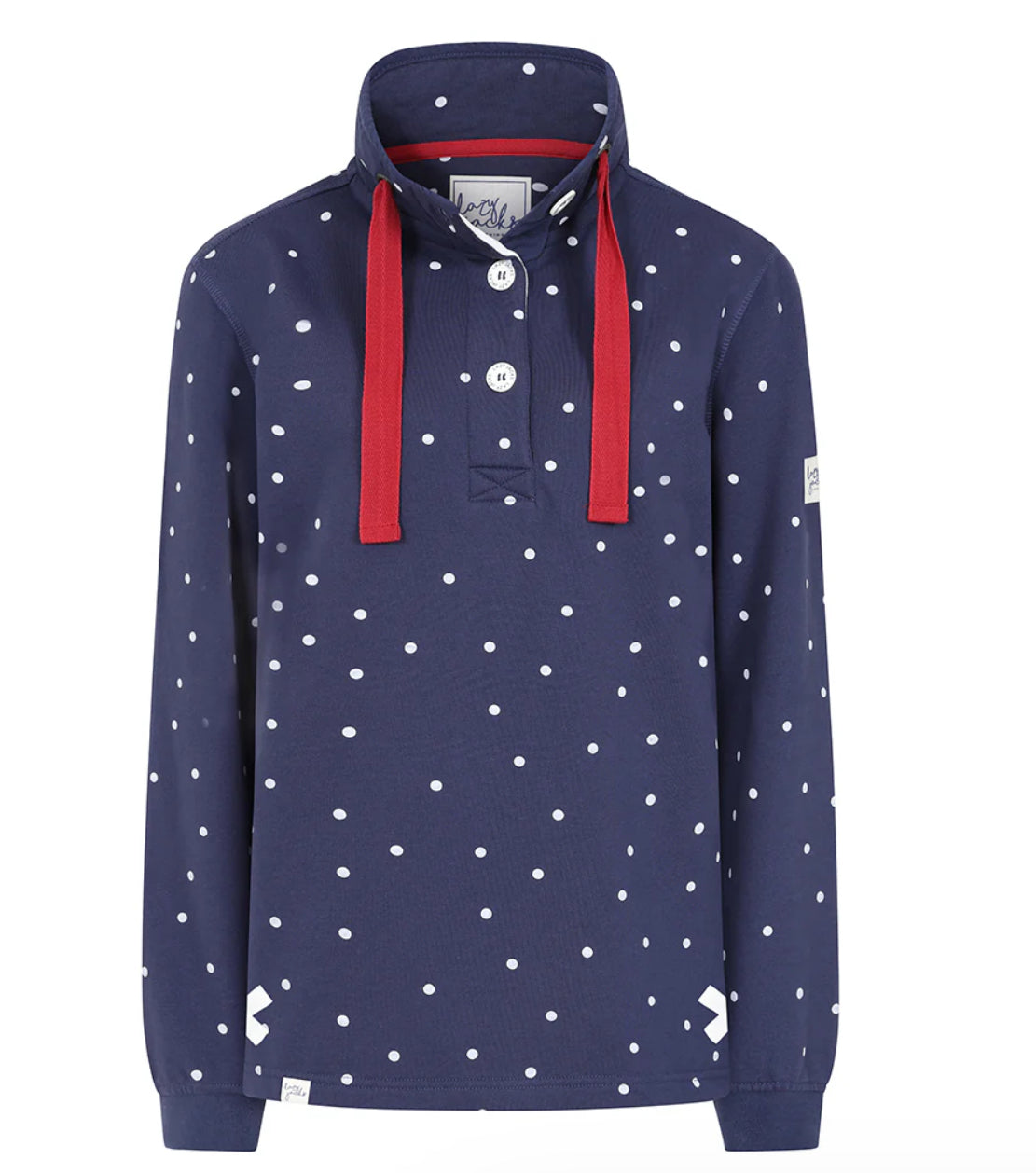 Lazy Jacks Ladies Polka Dot Button Neck Sweatshirt - Twilight