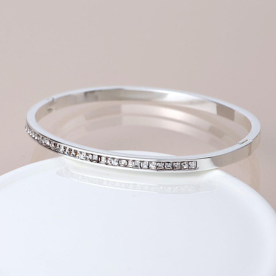 POM Silver plated clear crystals hinged bangle