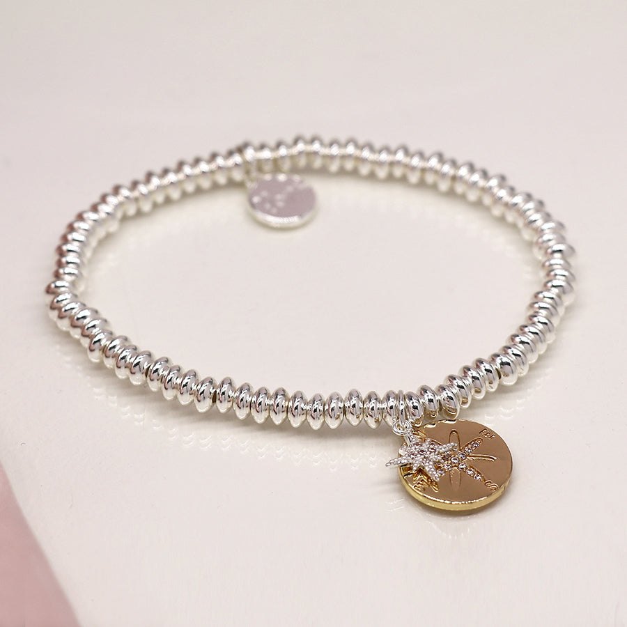 Faux Gold and Silver Plated Double Charm Nautical Compass Bracelet