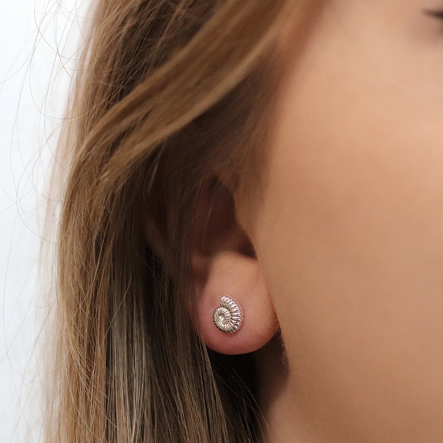 POM Silver Fossil Shell Ammonite Earrings