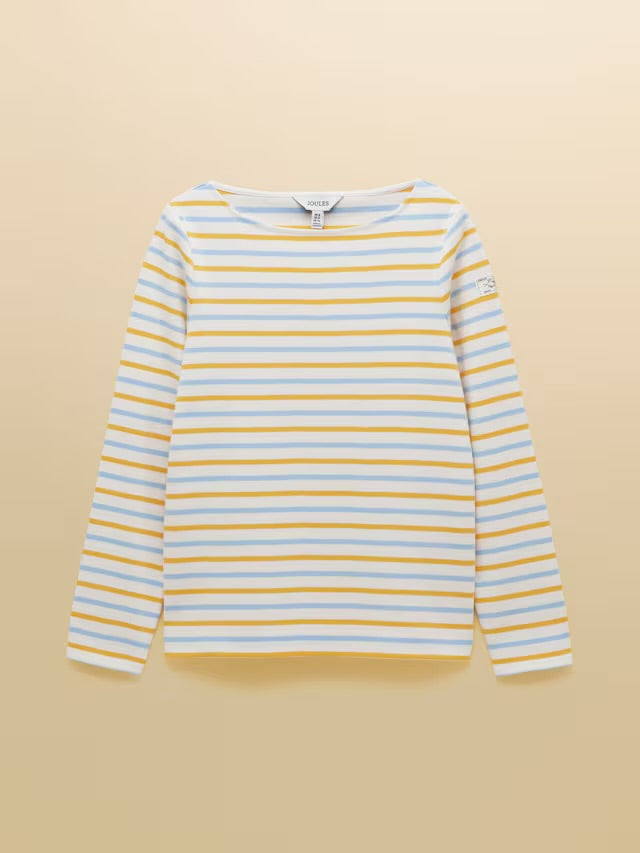 Joules Harbour Blue/Yellow Boat Neck Long Sleeve Breton Stripe Top