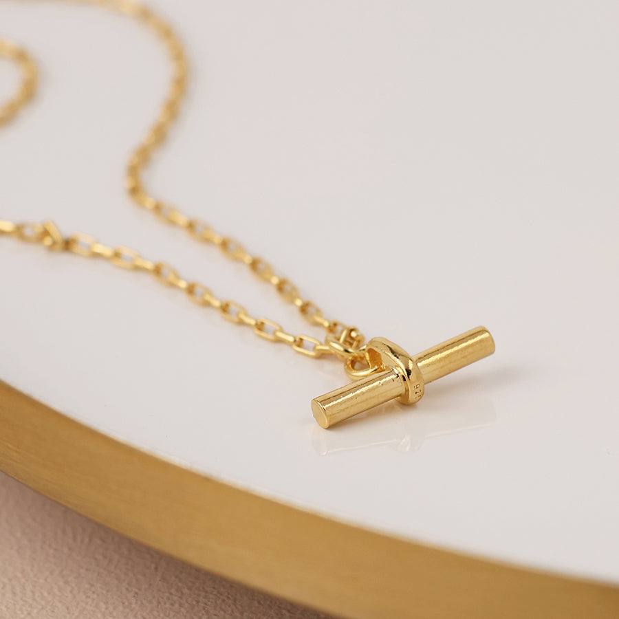 POM Sterling silver gold plated t-bar necklace