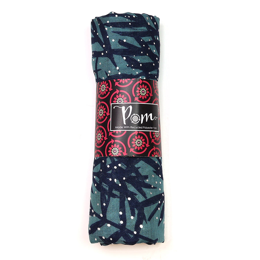 POM Recycled blend blue mix leaf and foil print scarf