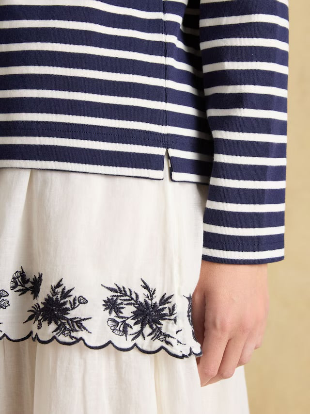 Joules Harbour Navy & White Boat Neck 100% Cotton Breton Top