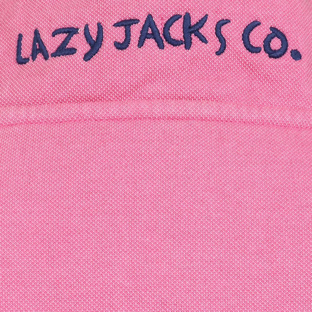 Button Neck Salmon Pink Pique Sweatshirt by Lazy Jacks