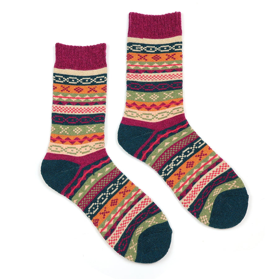 POM Magenta/Teal Mix Multi Pattern Stripe Socks
