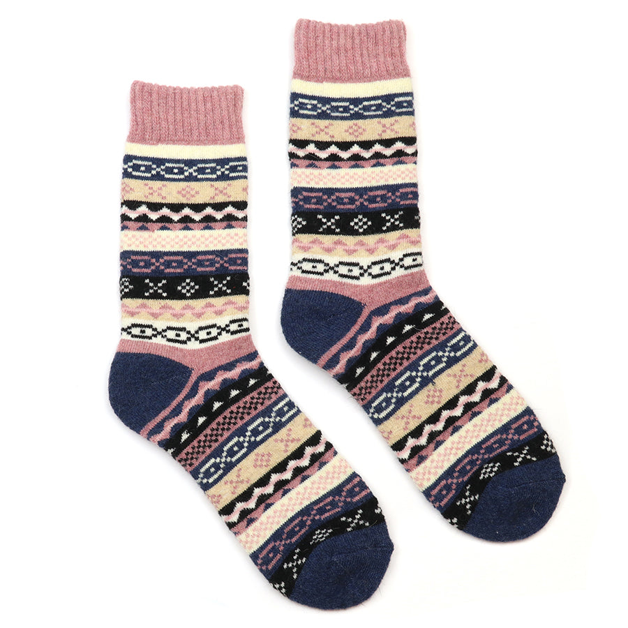 POM Navy/Pink Mix Multi Pattern Stripe Socks