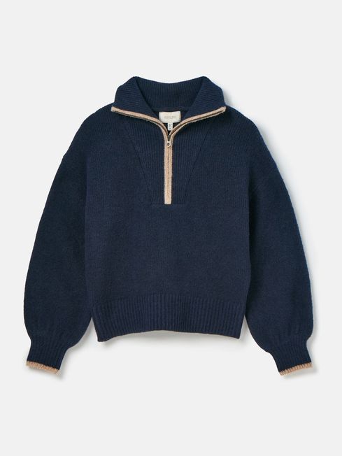 Elmore Navy Knitted Quarter Zip Jumper