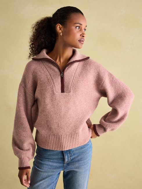 Elmore Navy Knitted Quarter Zip Jumper