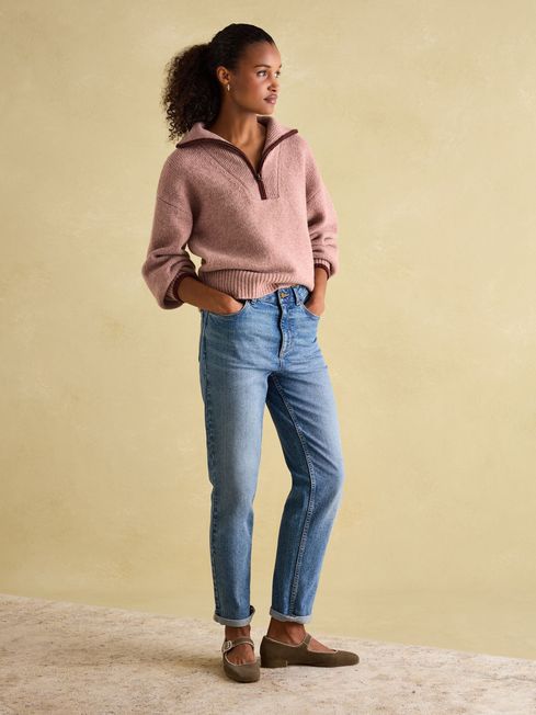 Elmore Navy Knitted Quarter Zip Jumper