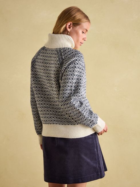 Ingrid Cream / Navy Patterned Jumper with Detachable Roll Neck Joules
