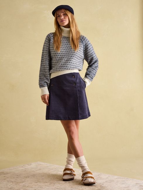 Ingrid Cream / Navy Patterned Jumper with Detachable Roll Neck Joules