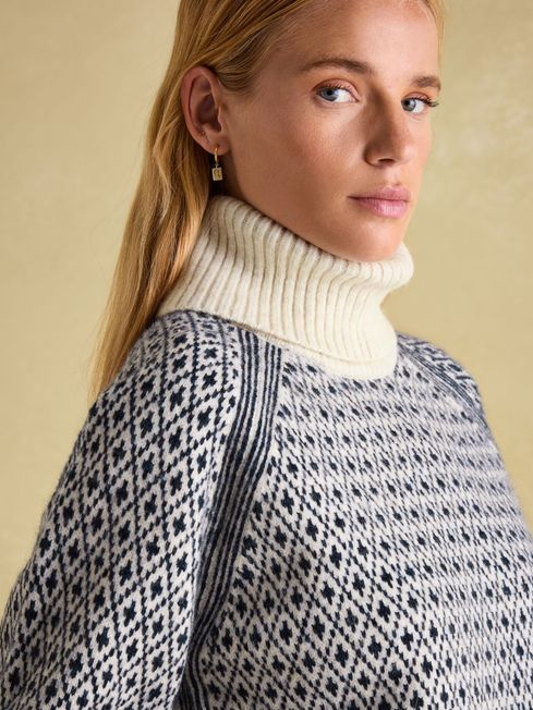 Ingrid Cream / Navy Patterned Jumper with Detachable Roll Neck Joules