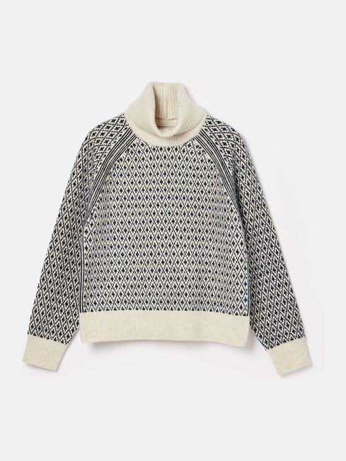 Ingrid Cream / Navy Patterned Jumper with Detachable Roll Neck Joules