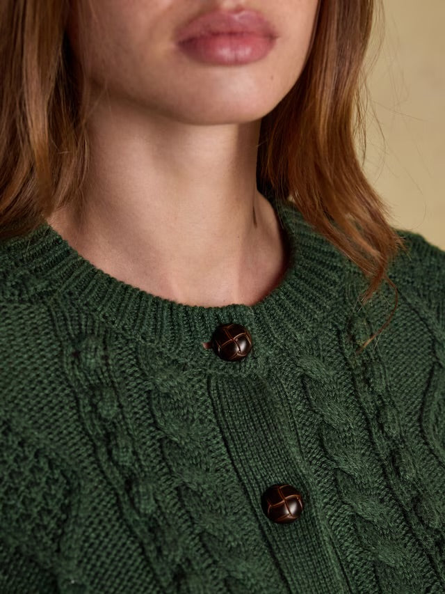 Joules Rafferty Green Cable Knit Cardigan