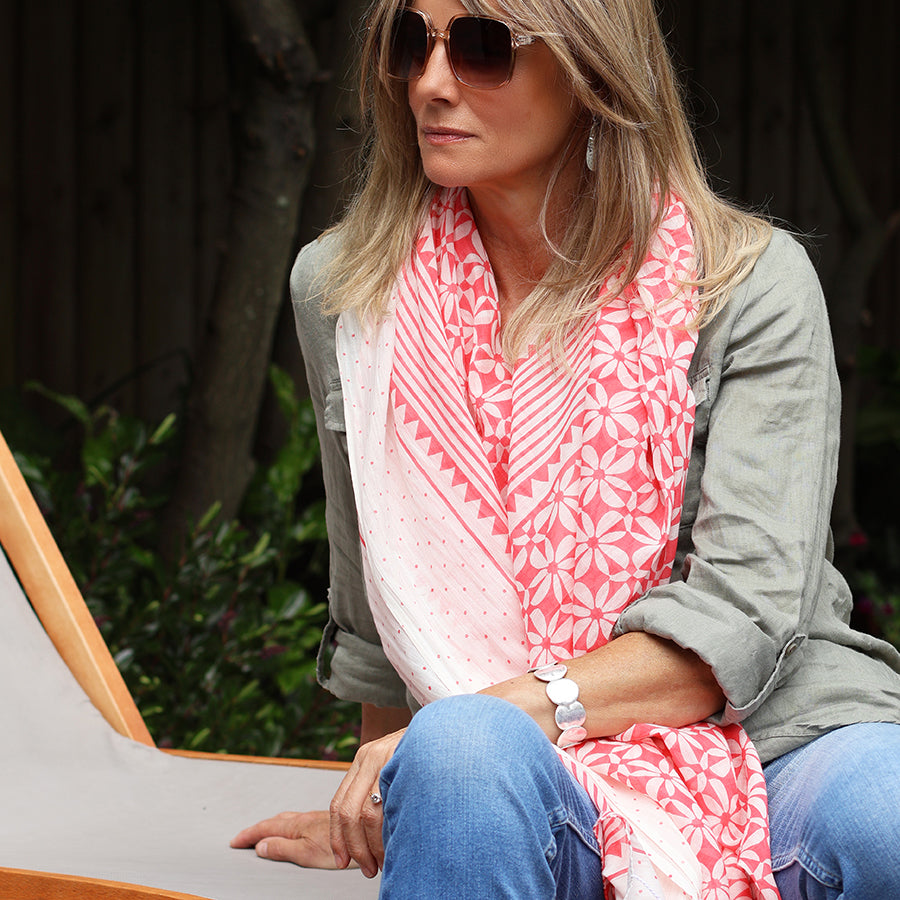 POM Coral graphic repeat print cotton scarf