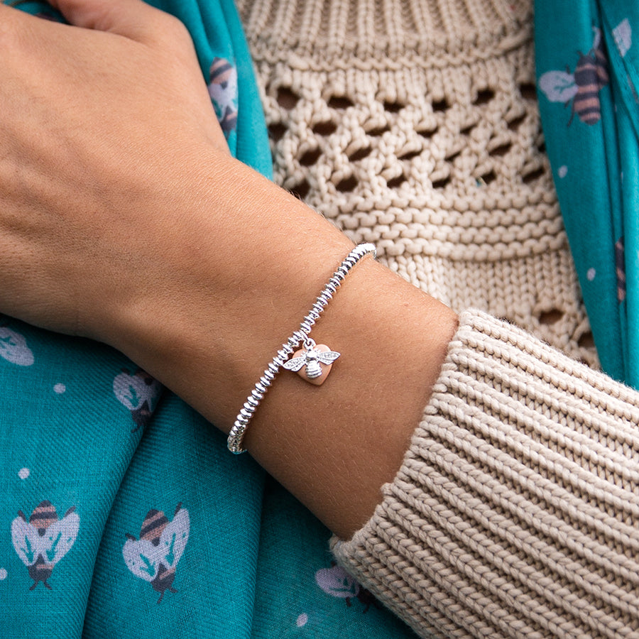 Oval Bead Bracelet with Bumblebee and Rose Gold Heart