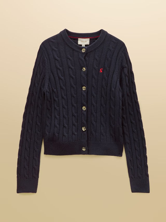 Joules Navy Cable Knit Button Up Cardigan