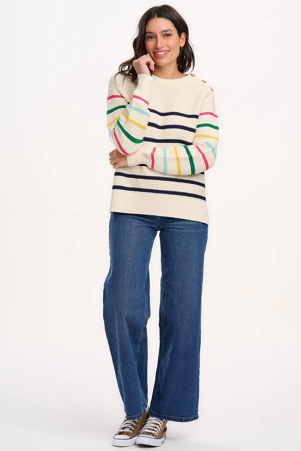 Sugarhill Rebecca Jumper - Off-white/navy, Classic Stripe Rainbow Sleeves