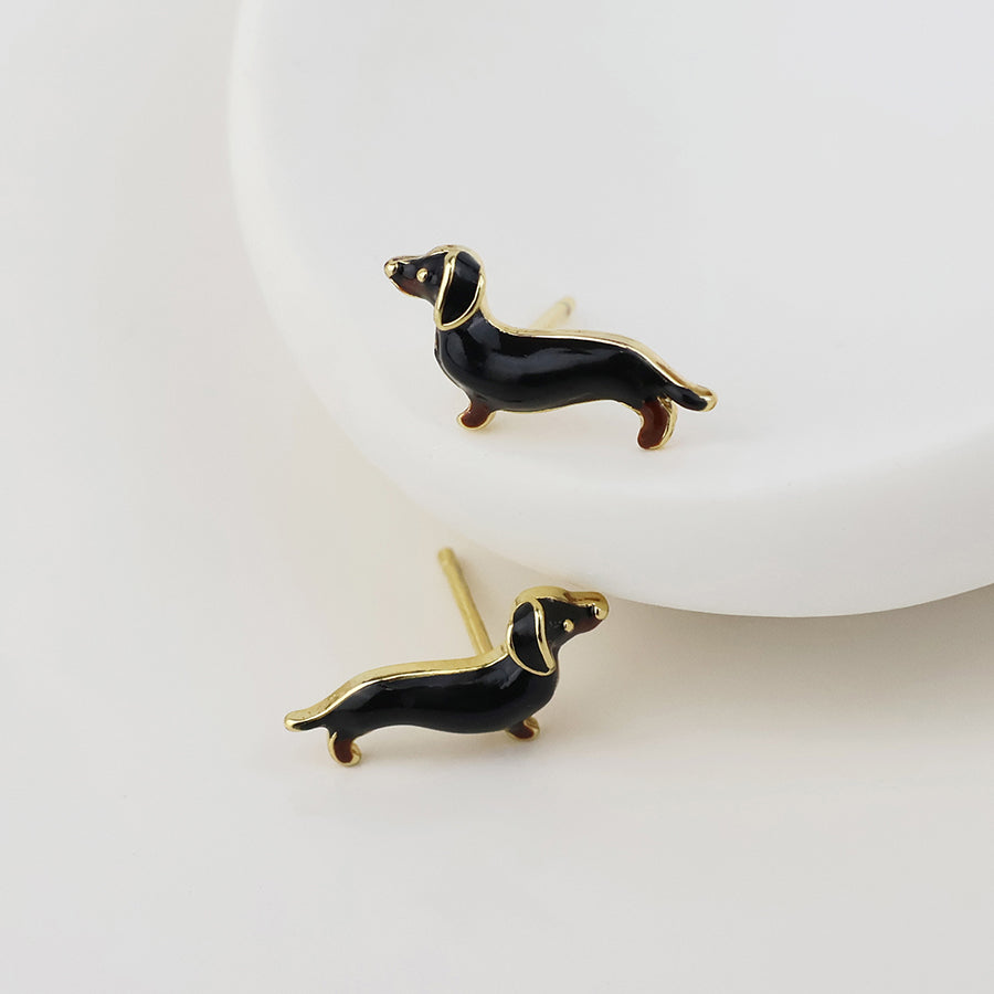 POM Gretchen golden enamel dachshund earrings