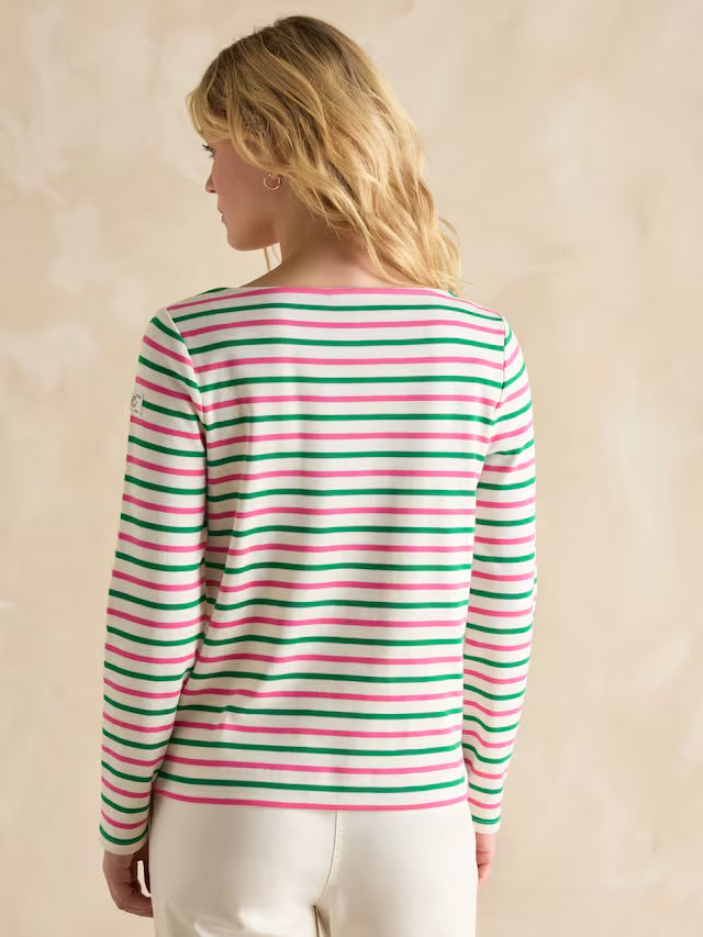 Joules Harbour Pink & Green Striped Boat Neck Breton Top