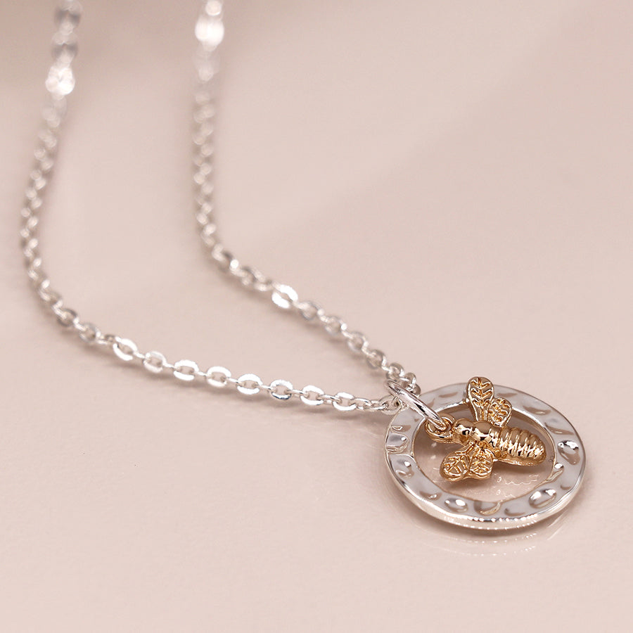 Hammered Disc with Gold Bumblebee Necklace