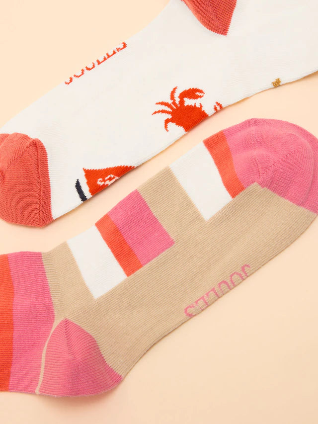 Joules Women's Everyday Pink/Cream 2 Pack Socks (size 4-8)