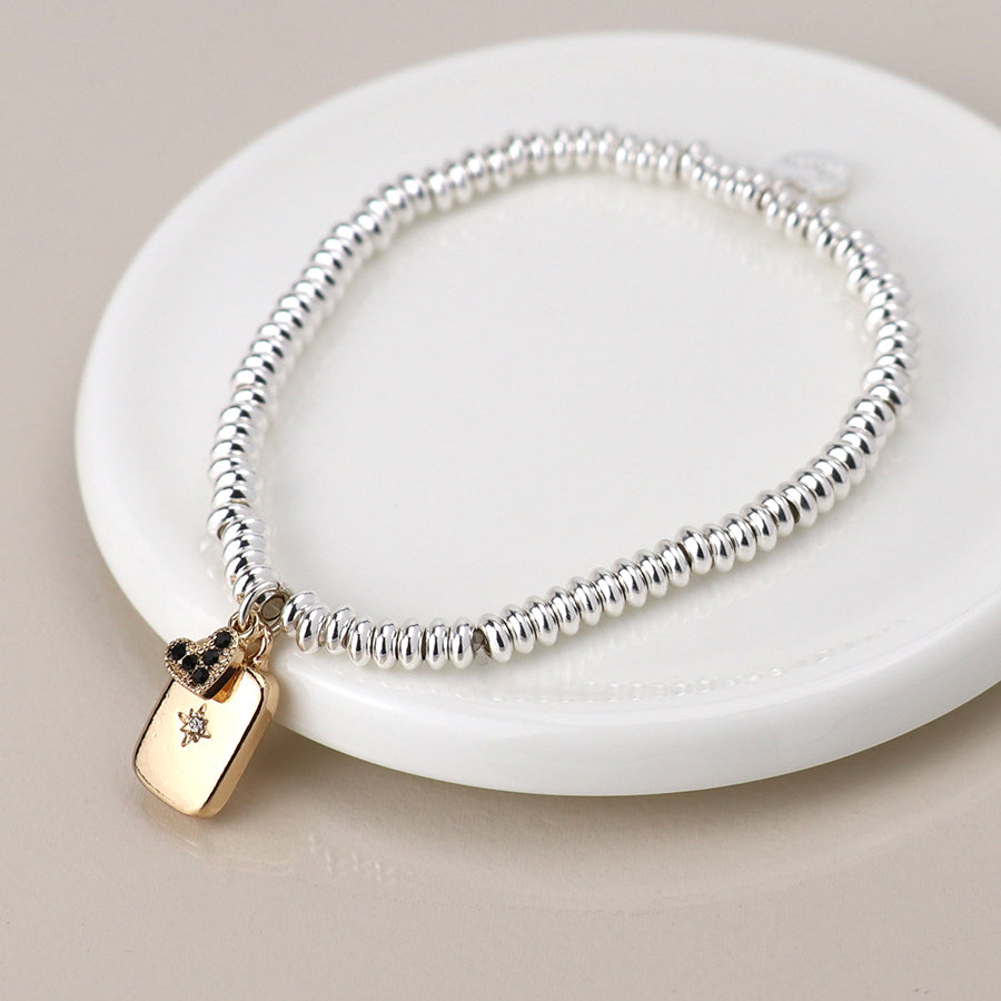 Beaded Bracelet with Amulet Charm & Crystal