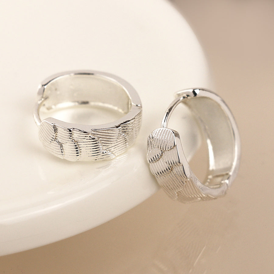 Silver Plated Scallop Embossed Huggie Hoops