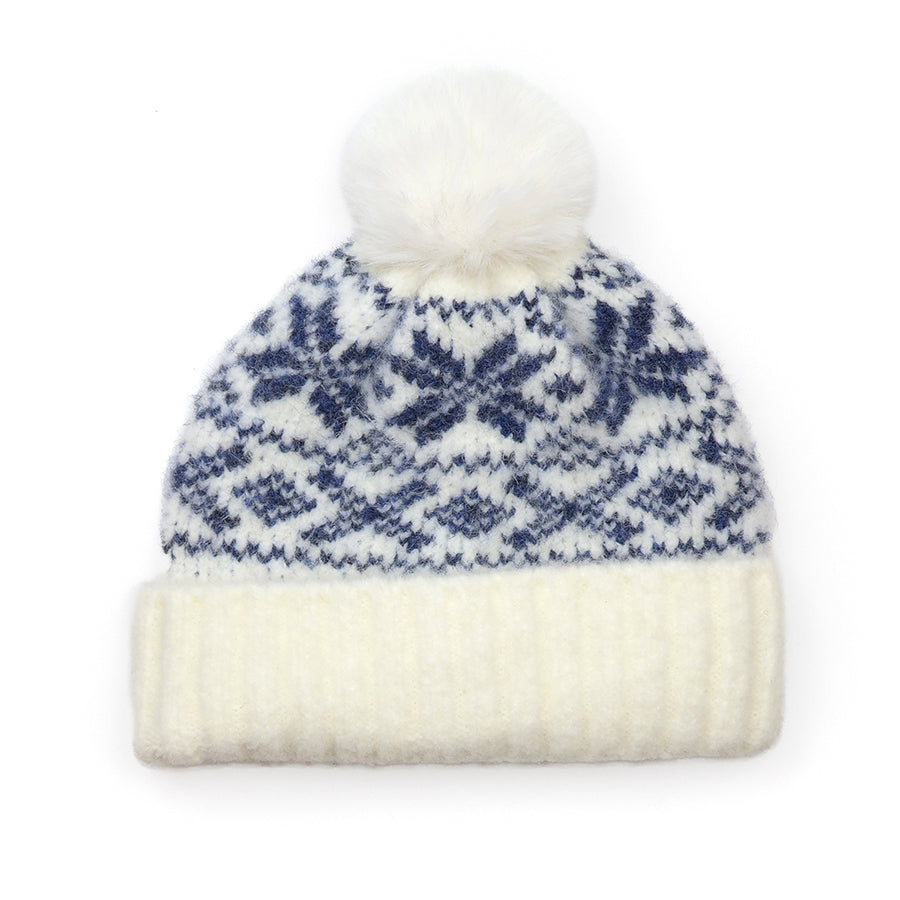 POM Erica Navy Cosy Knit Scandi Style Recycled Beanie