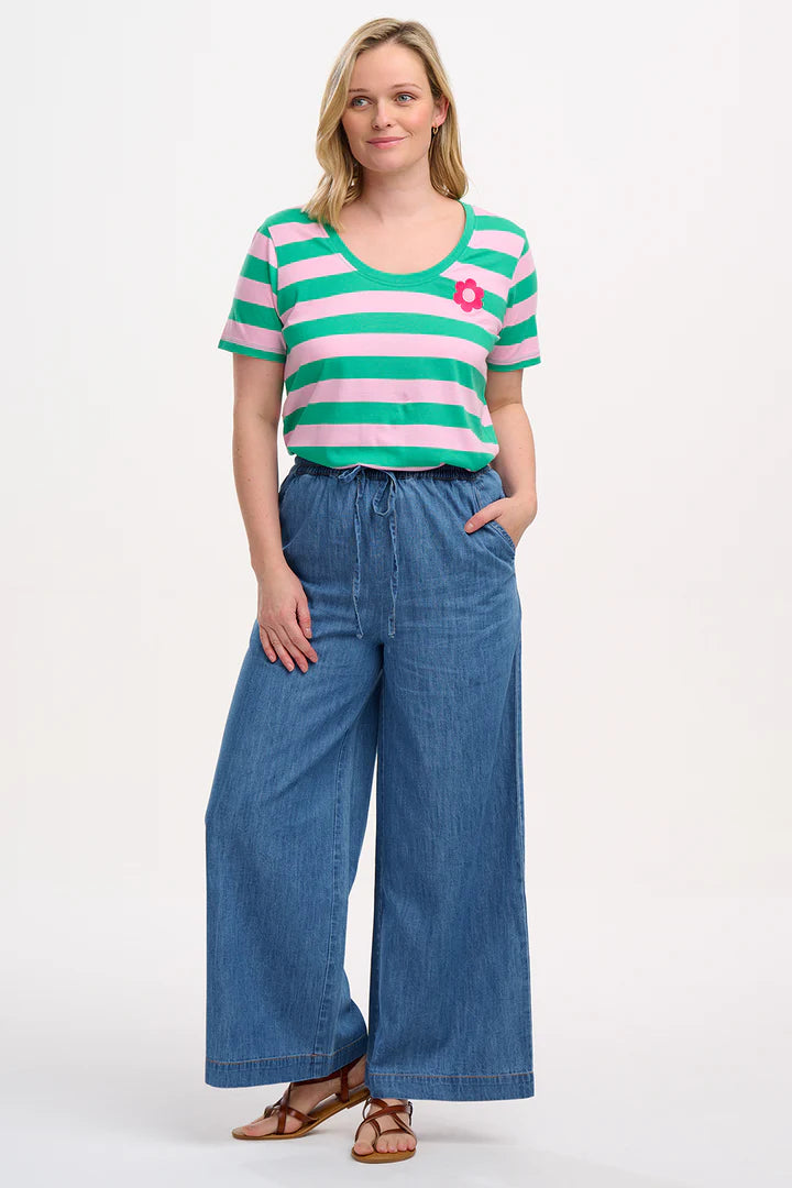 Sugarhill Sylvie Scoop Neck T-Shirt - Green/Pink, Stripe & Flower
