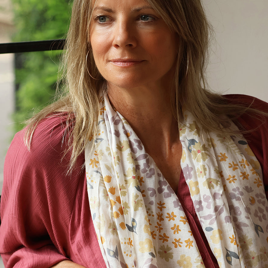 POM Lilac and rust floral print modal scarf
