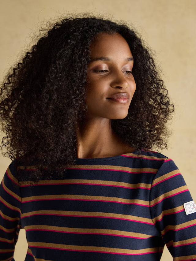 Joules Harbour Tan/Navy Boat Neck Breton Top