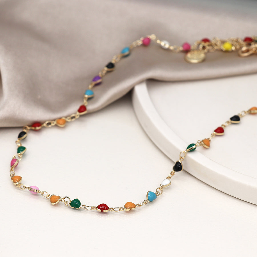 Rainbow Enamel Multi Hearts Necklace