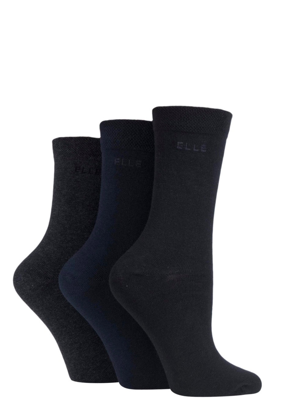 Elle Women’s Cotton Socks With Smooth Toes 3 Pair