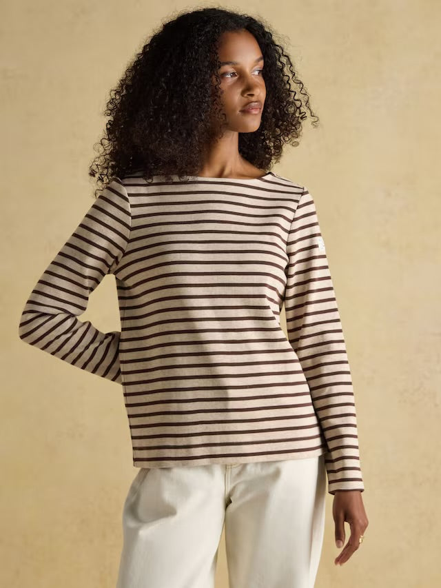 Joules Harbour Natural Stripe Boat Neck 100% Cotton Breton Top
