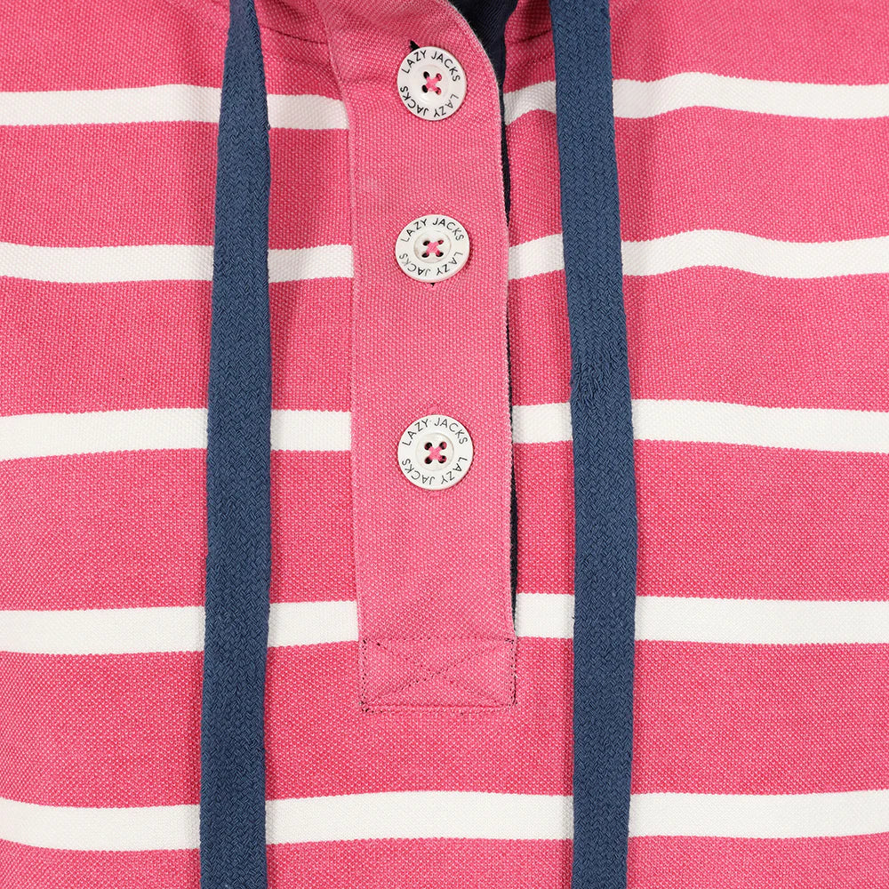 Button Neck Cherry Stripe Sweatshirt by Lazy Jacks