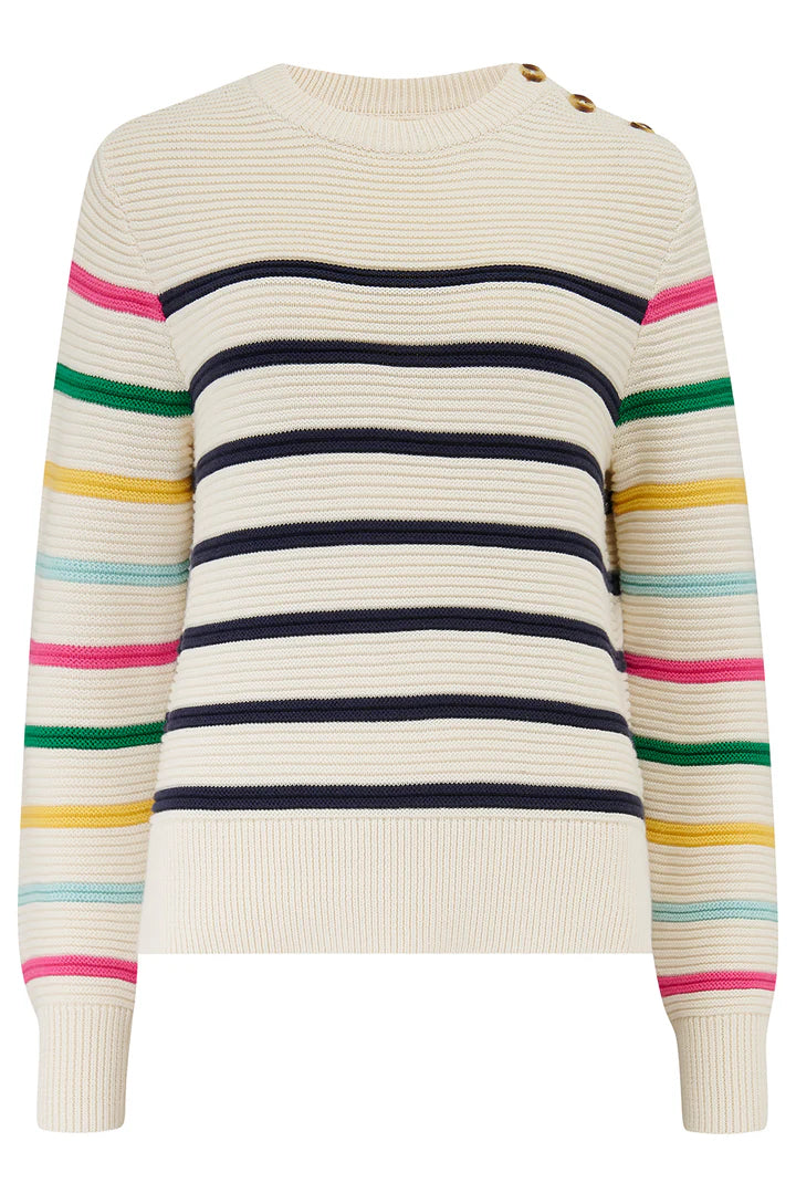 Sugarhill Rebecca Jumper - Off-white/navy, Classic Stripe Rainbow Sleeves