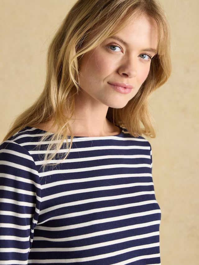 Joules Harbour Navy & White Boat Neck 100% Cotton Breton Top