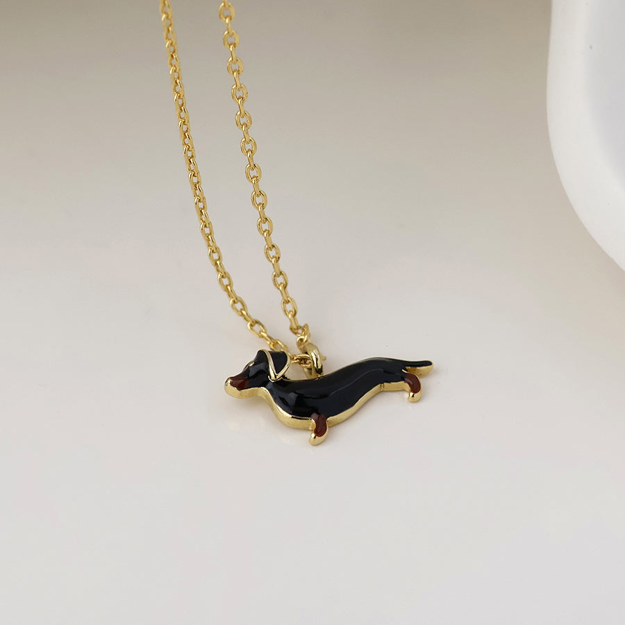 POM Gretchen golden enamel dachshund necklace