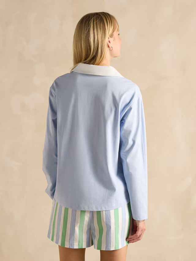 Joules Tallie Blue Combed Cotton Collared Top