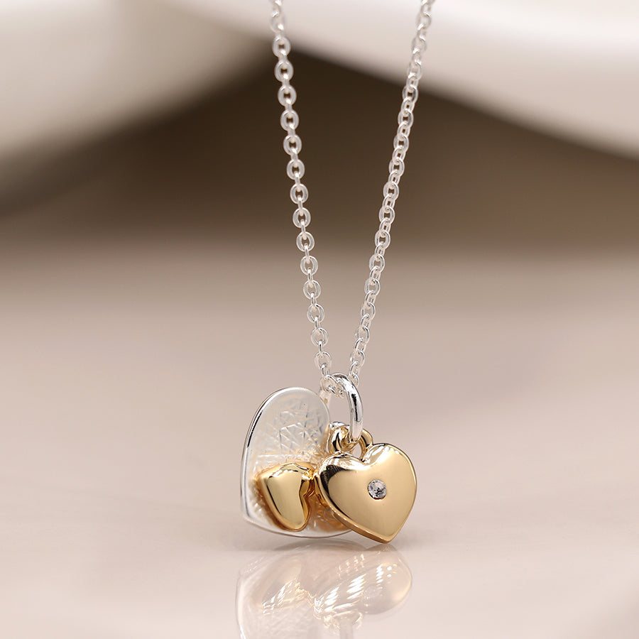 Double Heart Necklace in Silver/Gold Plate