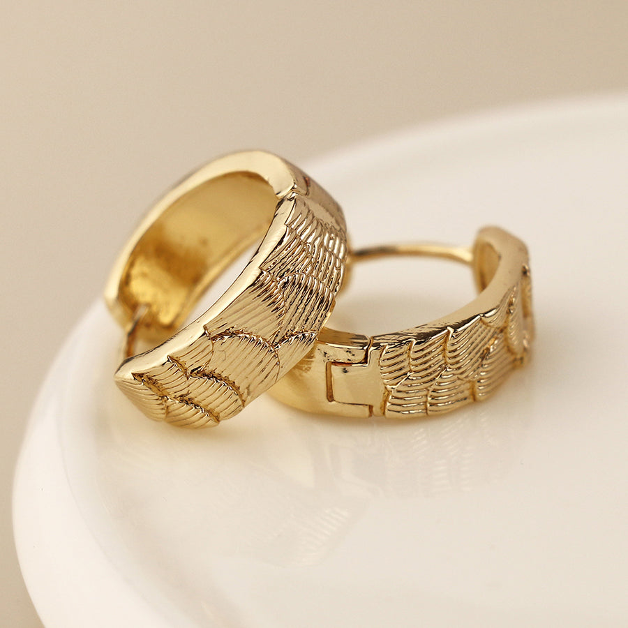 Faux Gold Scallop Embossed Huggie Hoops