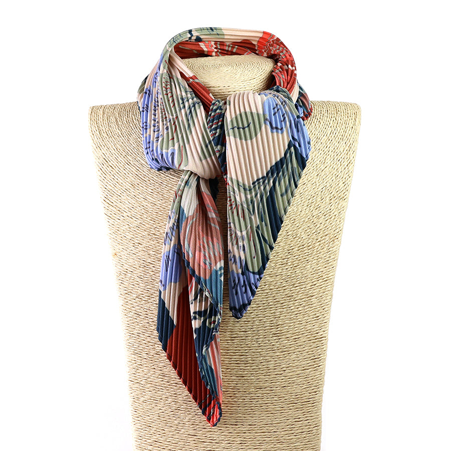 POM Recycled Red and Blue Floral Pleated Crinkle Neckerchief
