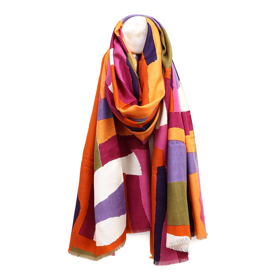 POM Iona Vibrant Abstract Painted Colour Block Bamboon Viscose Scarf